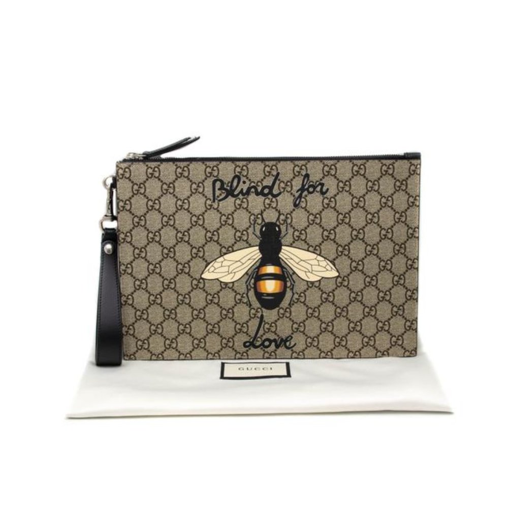 Gucci Portfolio Supreme Monogram Blind For Love Beige Black (Sku 5151) Clutch